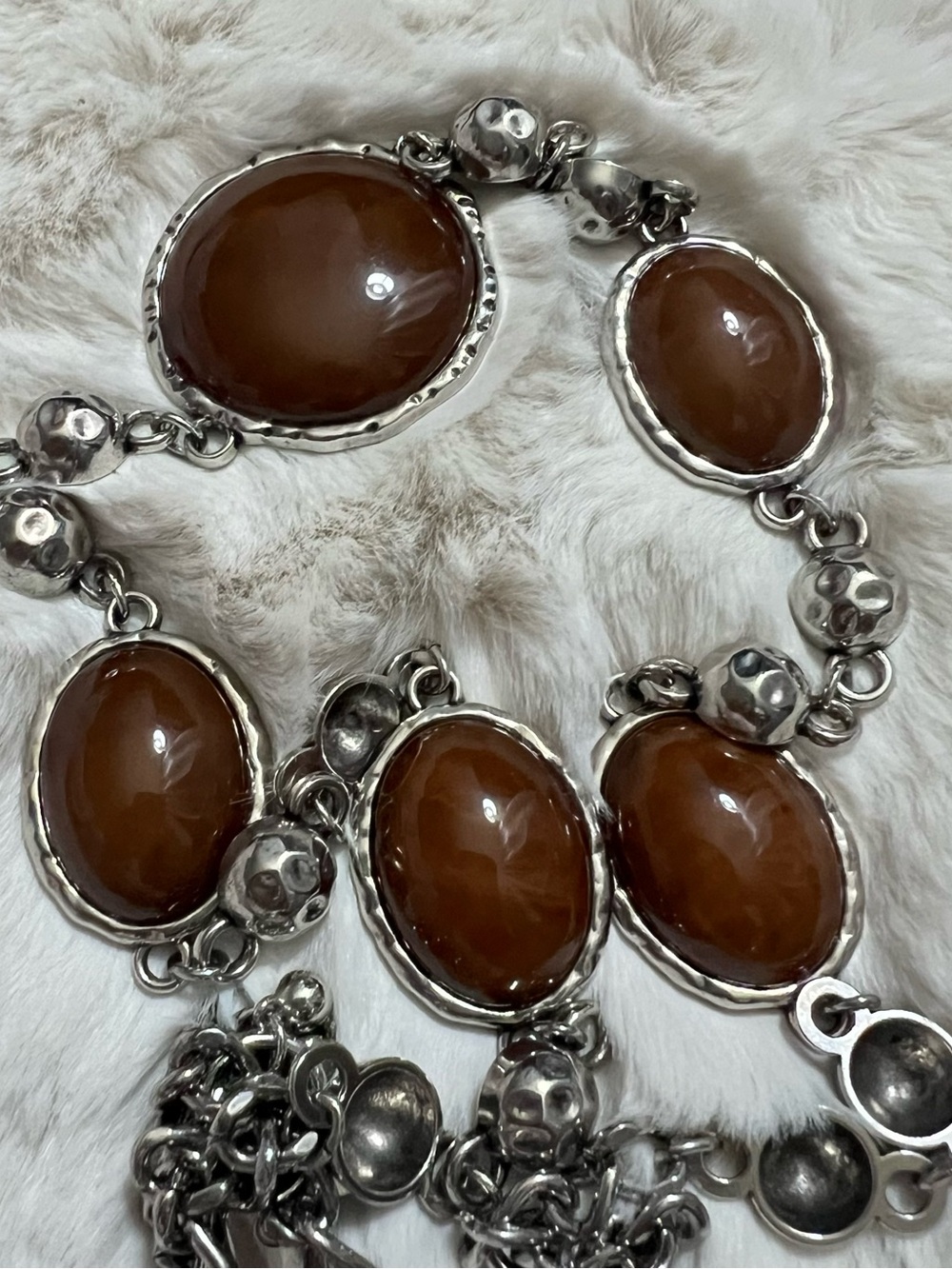 Brown Agate-Style Silver Link belt- Women one size